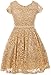BluNight Collection Big Girls Cap Sleeve Floral Lace Rhinestones Belt Asymmetrical Birthday Flower Girl Dress Gold 14 (2J1K0S2)