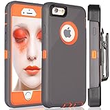 iPhone 6 Case, Fogeek Heavy Duty PC + TPU Combo Protective Defender Case for iPhone 6/6S w/ 360 Degree Rotary Belt Clip & Kickstand(Dark Grey and Orange)