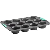 Trudeau Structure Silicone Muffin Pan &ndash; 12 Cup, Flexible Silicone with Hard Lining to Hold Shape, Non-Stick, BPA-Free, Dishwasher Safe, Heat Resistant to 428&deg;F &ndash; Grey/Mint