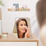 OSDUE Folding Tabletop Mirror 25.5x18cm Beige PU Leather Portable view 7