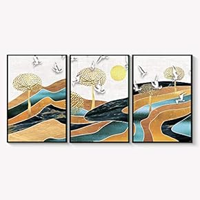 Framed Canvas Wall Art for Living Room, Bedroom Abstract Landscape Dream Place Canvas Prints for Home Decoration Ready to Hanging - 16"x24"x3 Panels