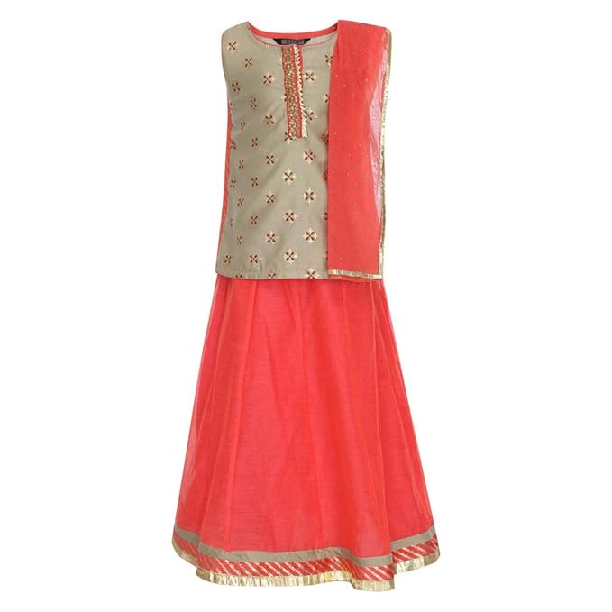 by Shoppers Stop Girls Round Neck Printed Ghaghra Choli Dupatta Set