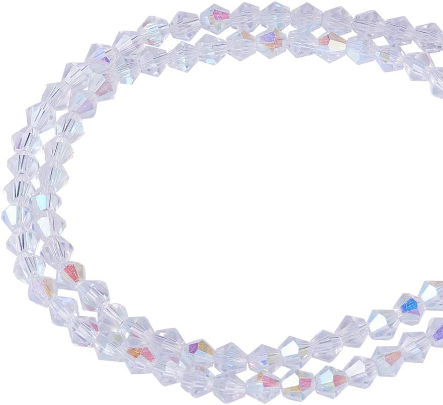 NBEADS 10 Strands of 4mm Imitate Austrian Crystal Faceted Glass Beads Bicone Beads Ab Color Plated for Necklace Earrings Jewelry Making Decoration