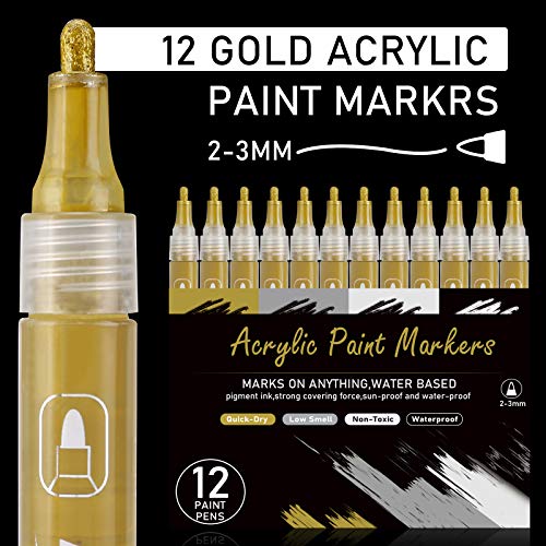 MyArTool Gold Paint Pen, Gold Acrylic Paint Pen for Rock Painting