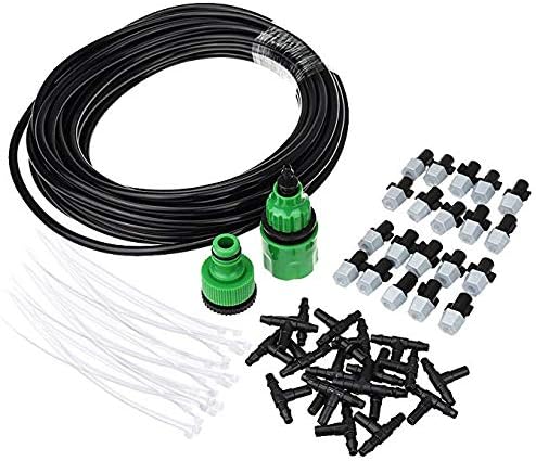 Zomiee DIY 32FT 20 Nozzles Misting System Kit Water Mister Air Misting Cooling System Kit for Greenhouse Lawn Plant Garden Outdoor Patio (65FT 30 Nozzles)
