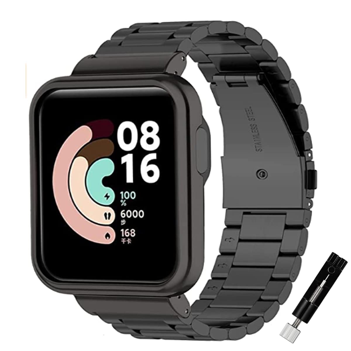 Keecuty Compatible with Xiaomi Mi Watch Lite/Redmi Watch Strap Metal - Stainless Steel Metal Bracelet Replacement for Xiaomi Mi Watch Lite/Redmi Watch Accessories with Metal Frame