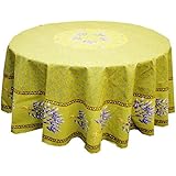 68" Round Lavender Green Cotton Coated Provence Tablecloth by Le Cluny