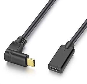 URWOOW Quick Charge USB Type C Up or Down Angle 90 Degree Male to USB Type C Female 3 AMP Sync and Charging Cable Cord Wire Adapter Convertor Extension Cable 1FT (Right Angle M to F)