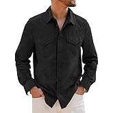 Runcati Mens Long Sleeve Suede Shirts Button Down Shacket Casual Work Western Regular Fit Shirt Jacket