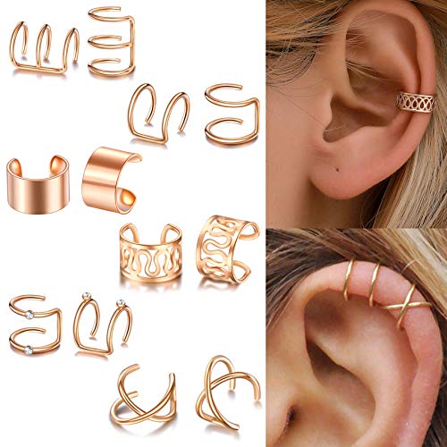 SOVSEFD 12 PCS Ear Cuff Earrings Non Piercing Ear Hoop Earrings Stainless Steel Clip On Cartilage Earring Huggie Dainty Minimal Crossed Conch Sparkling Piercing for Women Men Girls Piercing (Silver)