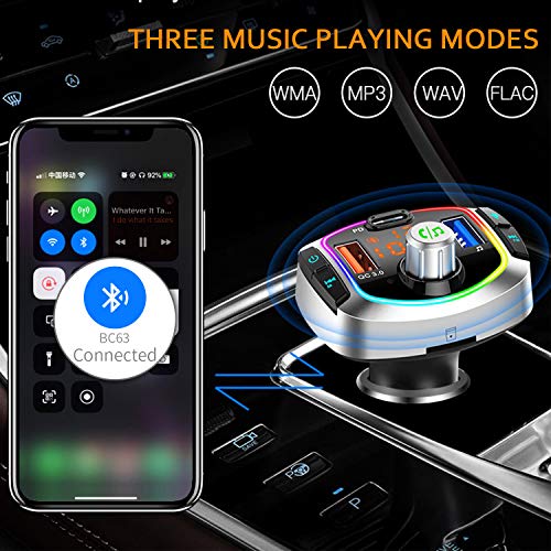 Bluetooth 5.0 FM Transmitter for Car, QC3.0+TypeC PD Fast Charge