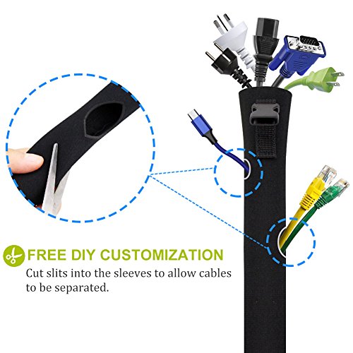 Cable-Sleeve-Sungwoo-Expandable-Cable-Management-System-Cable-Organizer-with-Zipper-and-Buckle-195-Flexible-Cord-Sleeve-for-TV-Computer-Home-Entertainment-Office-4-Pack-Black