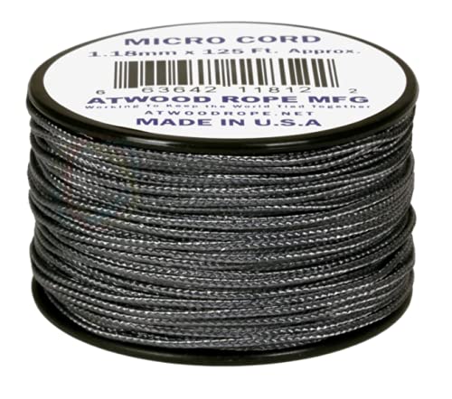 Atwood Rope MFG Tactical Nylon/Polyester Micro Utility Cord 1.18mm X 125ft Reusable Spool | Fishing Gear, Jewelry Making, Camping Accessories (Graphite)