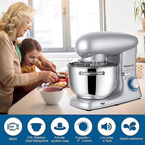 Vospeed Stand Mixer, 6Speed TiltHead, 660W Kitchen Electric Mixer