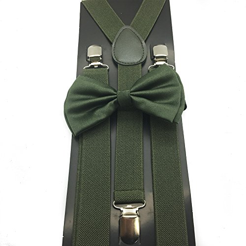Awesome Olive Green Color Wedding Accessories Adjustable Bow Tie & Suspenders
