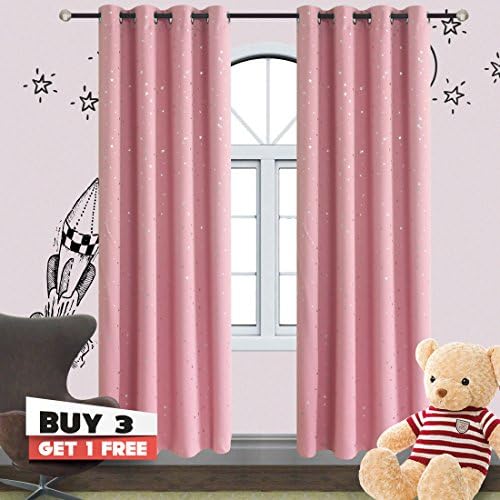 Romantic Starry Sky Creative Blackout Window Curtains for Kids Room/girls room/boys room Space Inspired Night Sky Twinkle Star Kid's Room Draperies by Alice Brown W52 x L84-Inch 2 Panels Pink