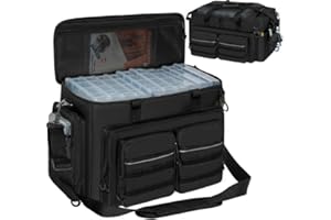 LASUK Fishing Tackle Bags, Portable Water-Resistant Fishing Tool Storage Bag with Padded Shoulder Strap and Non-Slip Base for Saltwater or Freshwater Fishing (TRAY NOT INCLUDE)