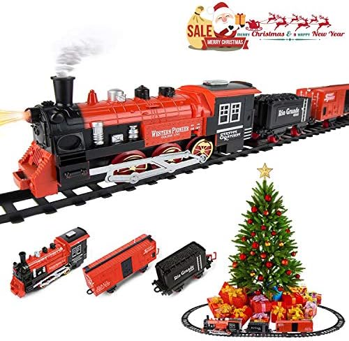 Roxie Limited 20 Pcs Around Christmas Tree Classic Train Set for Kids, Battery Powered with Music & Lights, Christmas Spirit, 35 x 18 inch Oval for Under Tree Decor