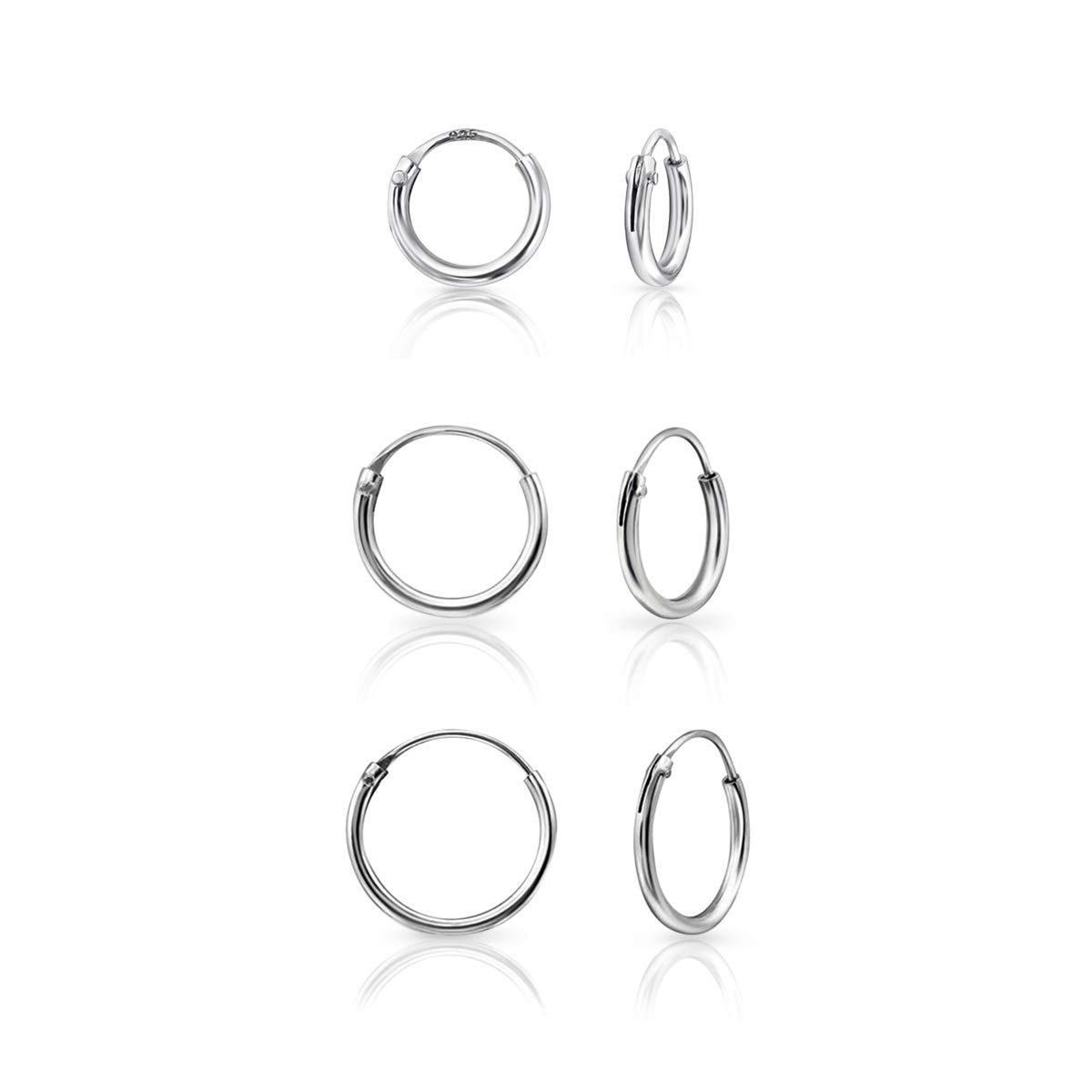 Set of 3 Small 925 Sterling Silver Hoop Earrings for Men and Women - Hypoallergenic Sleeper Earrings - Tiny Hoops for Cartilage, Helix or Second Piercing - 8,10,12 mm - Thin Hoops 1.5 mm โ image 1