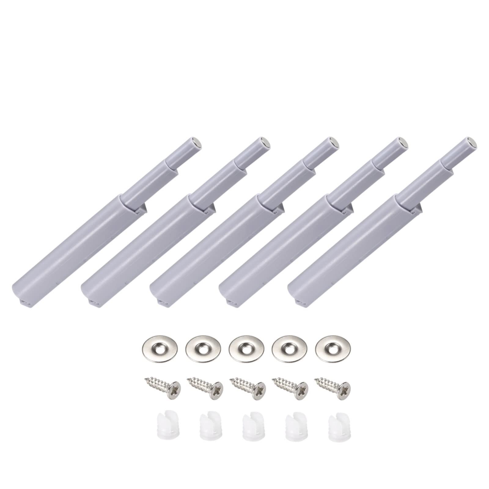 METALLIXITY Magnetic Push Latches (3.39"x0.39") 5Pcs, Plastic Touch Latches Damper Buffers - for Door Cabinet Drawer, Home Decoration, Gray