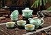 DELIFUR Porcelain Chinese Long-quan Celadon Teacup,kungfu Teacup, Fishes and Lotus Pattern,set of 5