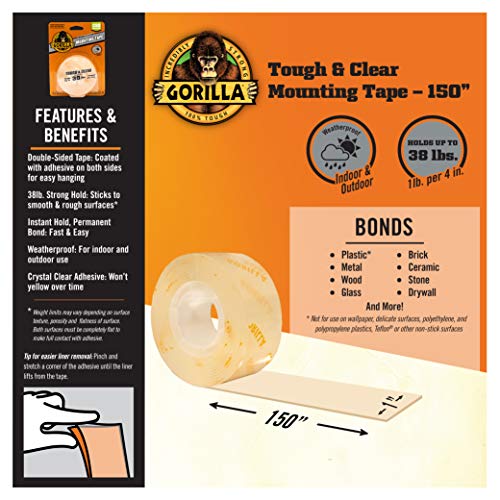 Gorilla Tough & Clear Double Sided Adhesive Mounting Tape, Extra Large