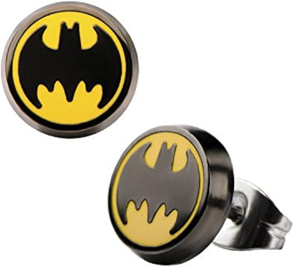 Amazon Dc Comicsエナメル316lステンレススチールバットマンロゴラウンドスタッドイヤリング ピアス 通販