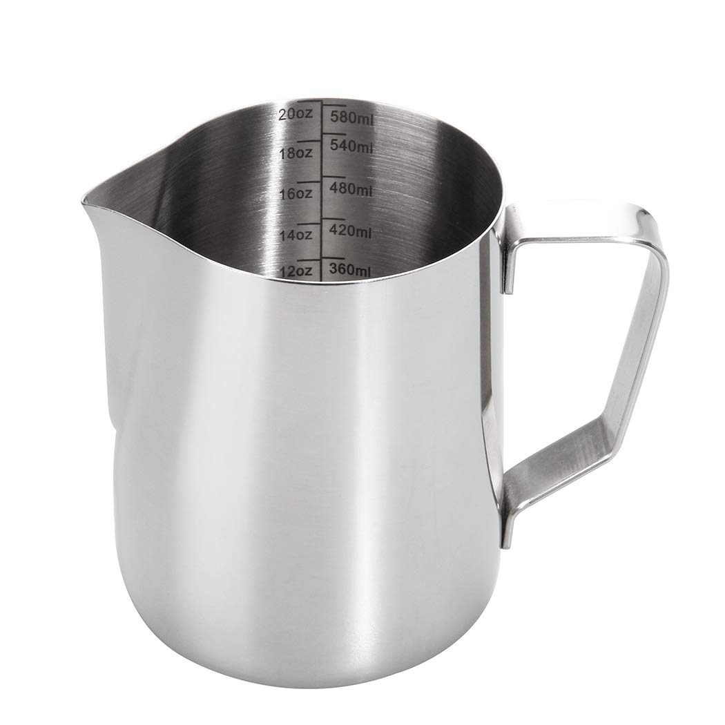 Dianoo Milk Frothing Pitcher Stainless Steel Steaming Pitcher Latte Art Frothing Cup for Espresso Cappuccino Coffee with Thermometer 600ML