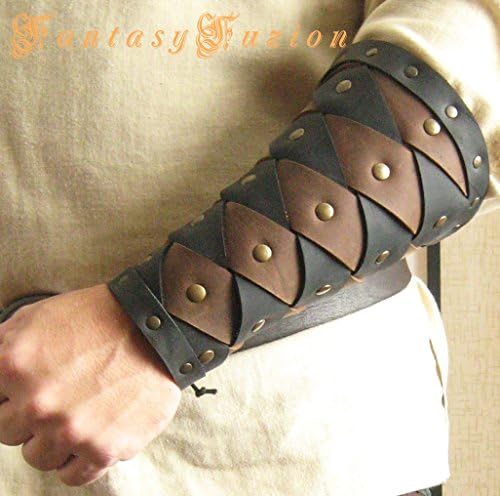 Medieval Warrior Viking Gladiator Forearm 2 Tones Leather Bracers -A Pair-
