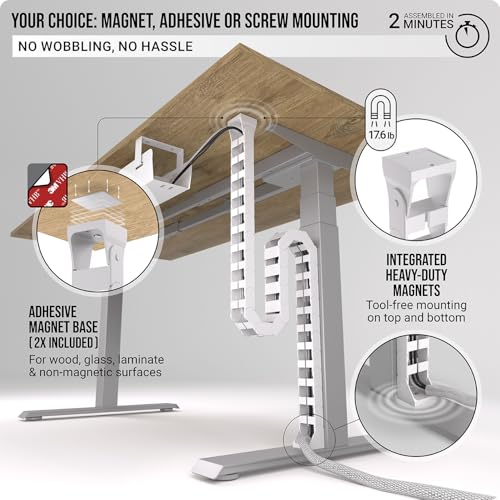 Under desk cable management raceway – Perfect for sit stand desk cable management – Flexible cable snake -Vertebrae cable management (White)