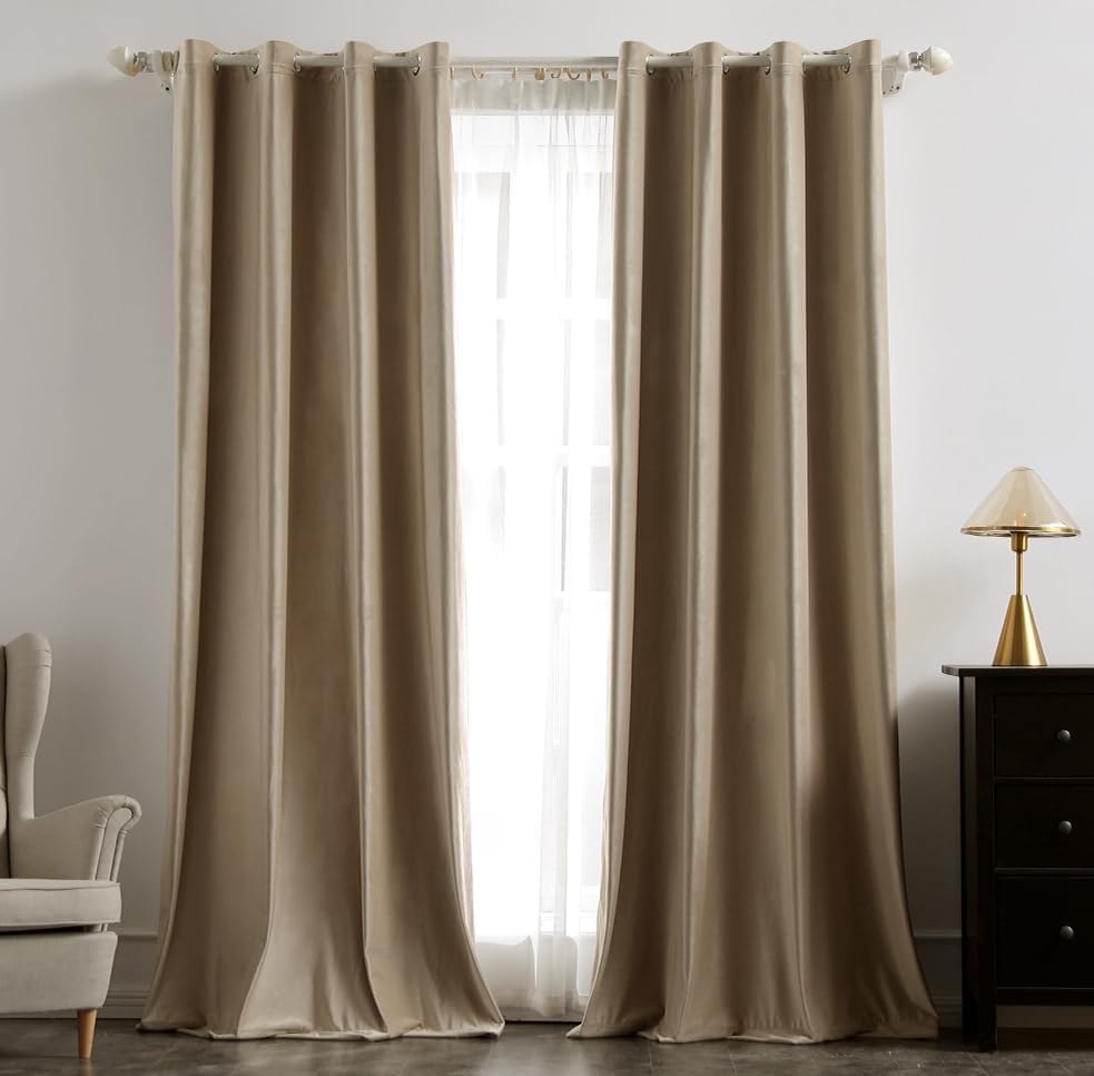 MIULEE Velvet Curtains Camel Beige Elegant Grommet Curtains Thermal Insulated Soundproof Room Darkening Curtains/Drapes for Classical Living Room Bedroom Decor 55 x 63 Inch Set of 2