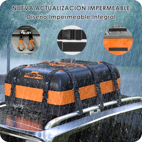 Rymopuey Roof Box 20Cubes/566L, Roof Box for Car 700D Orange, Roof Box with Non-Slip Pads and 10 Fastening Straps, Pto for Cars with/without Luggage Rack