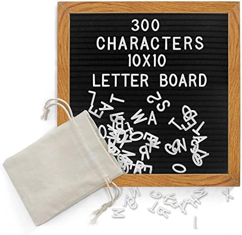 Tescat Changeable Letter Board - 10x10 Inches Retrogram Boards. Black Felt Letter Board Include 300 Plastic Letters &amp; Oak Frame