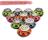 Craftsman 12 Pc Set of Matki Diwali Clay Diya Gift/Decorations Handmade Natural Earthen Oil Lamp/Welcome Traditional Diyas with Cotton Wicks Batti. Deepawali Earthen Lamp. Oil lamp.Indian Gift Items