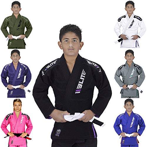 Elite Sports IBJJF Ultra Light BJJ Brazilian Jiu Jitsu Gi for Kids with Preshrunk Fabric and Free Belt
