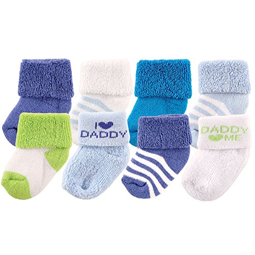 Luvable Friends Baby Infant 8 Pack Newborn Socks, Blue/Daddy, 6-12 Months