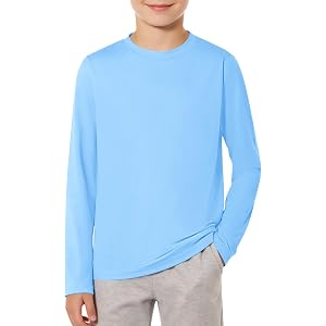 Haloumoning Boys Athletic Long Sleeve Shirts Quick Dry Performance Tops | Kids Active Crewneck Tees 5-14 Years, For Sports Gy