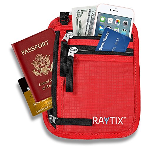 Passport Holder Neck Wallet w/RFID, Well Designed &amp; Comfortable Money Carrier For Travelling Travel Pouch &amp; Passport Holder Money Travel Neck Pouch (Red)