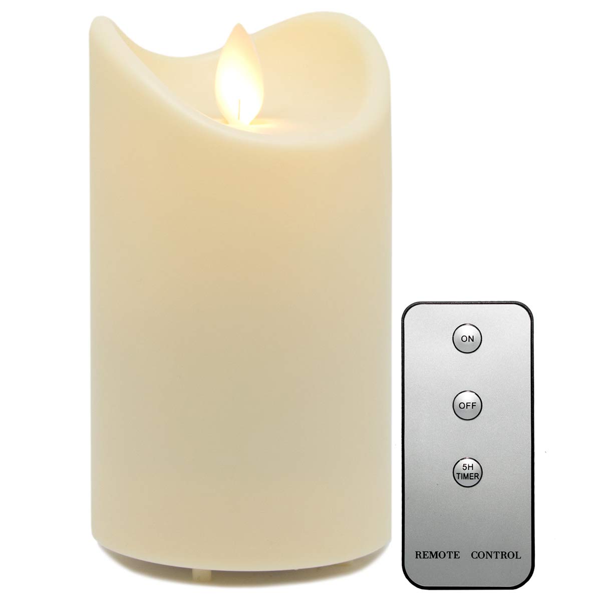 TRONJE LED 5" Outdoor Candle with Timer and Remote - Flameless 13cm Pillar Candle Ivory - Moving Flame, Battery Operated, Waterproof, Heat Resistant