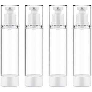 Airless Pump Bottles 4 Pack Refillable Travel Pump Containers | for Lotion, Cream & Serum Leak-Resistant Dispenser with Clear