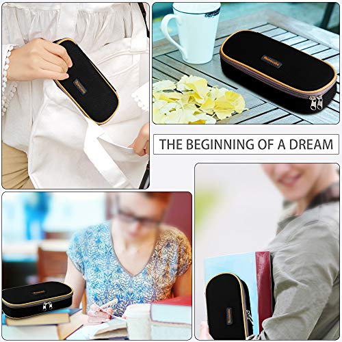 Pen Case, Homecube Big Capacity Pencil Bag Makeup Pouch Durable Students Stationery with Double Zipper, Black - Thumbnail 5