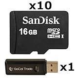 10 PACK - SanDisk 16GB MicroSD HC Memory Card SDSDQAB-016G (Bulk Packaging) LOT OF 10 & SD Memory Card Reader