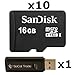 10 PACK - SanDisk 16GB MicroSD HC Memory Card SDSDQAB-016G (Bulk Packaging) LOT OF 10 & SD Memory Card Reader