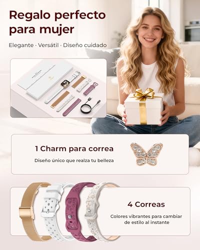 Iaret Women's Smart Watch, Gift with 4 Interchangeable Straps and Charm, 1.75 Inch Smartwatch, Bluetooth Calls, Heart Rate SpO2 Sleep, 120+ Sports Modes, Compatible with Android iPhone