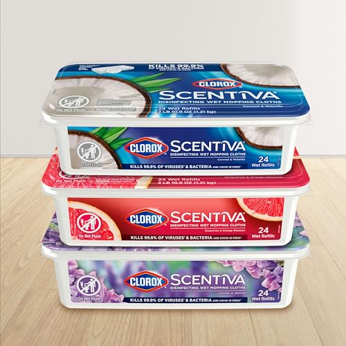 CLOROX SCENTIVA DISINFECTING WET MOPPING CLOTHS, COCONUT AND WATERLILY, 24 REFILLS (PACK MAY VARY)