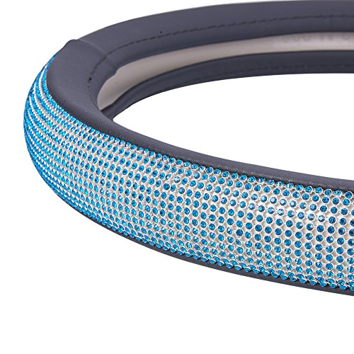 Blueshyhall Steering Wheel Cover,Soft Skidproof Cover Crystal Bling Bling Rhinestones 15"/38cm, Peacock Blue