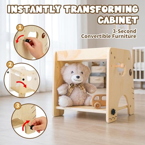 Lehoo Castle Toddler Table and Chair Set for 1-3 Years Boys Girls | 3-Level Adjustable Chair, Wooden Kid Desk with Shelf & Hook, Montessori Weaning Eating Playing Table, Easy Assemble, Elephant