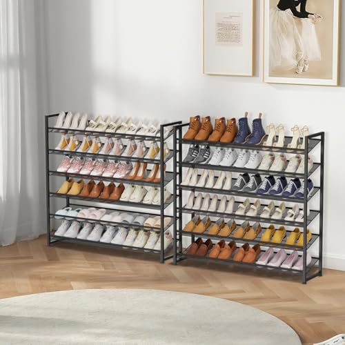 Large Shoe Rack 12 Tier Shoe Organizer, Heavy Duty Metal 6-Tier Stackable Shoe Storage Vertical Shoe Rack for Closet Front Door Entrance, Up to 75 Pairs, 44.8" W x 11.4" D x 85.1" H, Black