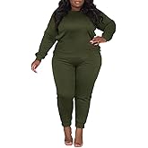 HBQ Plus Size Two Piece Outfits For Women Casual Round Neck Jogging Sets Long Sleeve Tracksuit With Pockets