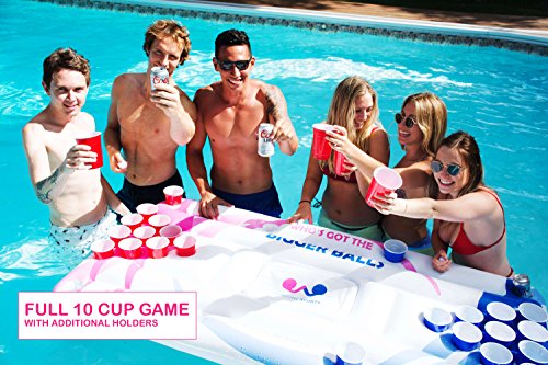 Beer Pong Pool Float - Fun Competitive Design! Inflatable Floating Beer Pong Table and Lounge Floats w Built in Cooler Made of Quality Raft Material, Includes Ping Pong Balls, Great for Pool Parties! - Thumbnail 2